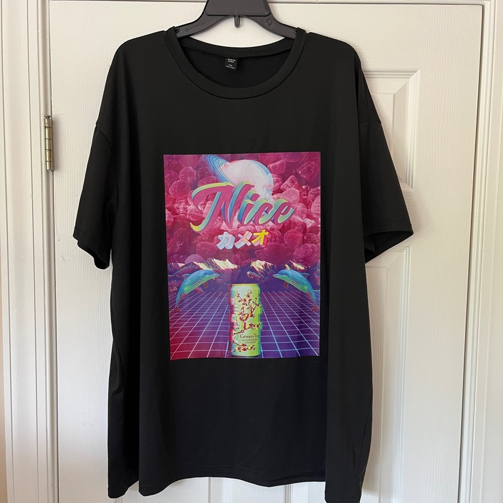 🔥Arizona Green Tea Vapor Wave T-shirt w/Dolphins by SHEIN Curve Size 1X *NWOT